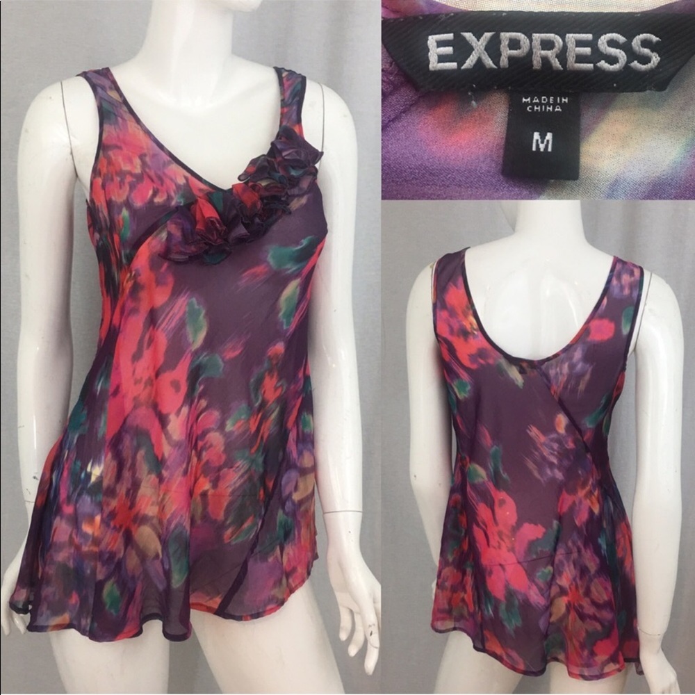 SOLD Medium Express Floral Sheer Sleeveless Blouse - Picture 1 of 8